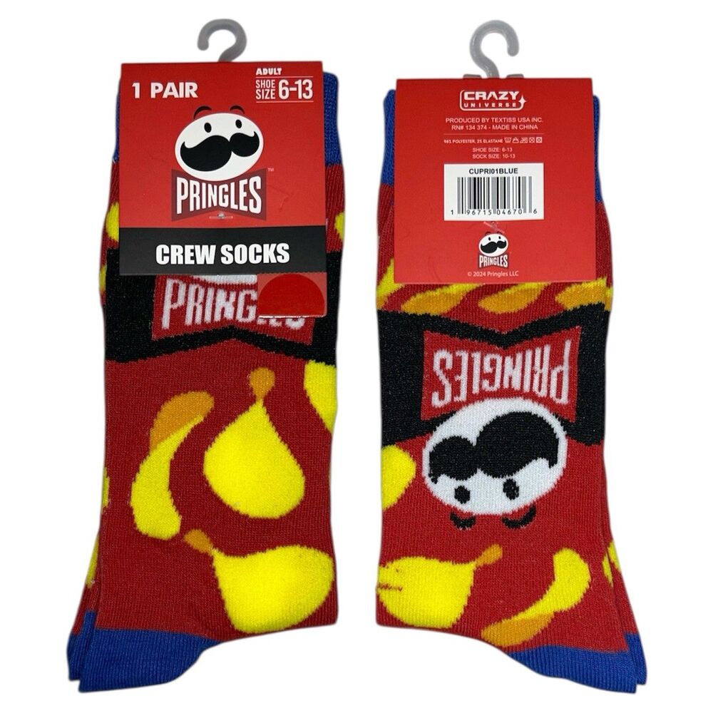 1x Pringles Potatoes Crisps Novelty Fun Crew Socks Size 6-13
